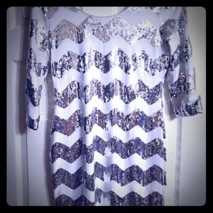 White and silver sequin dress